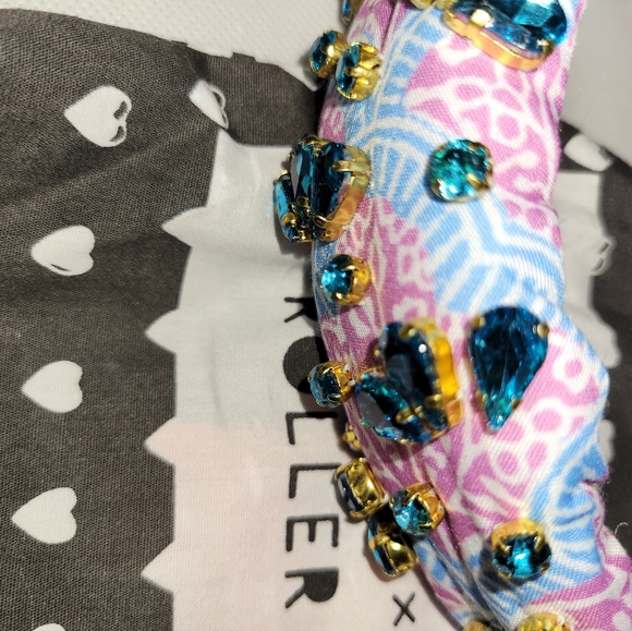 Lele sadoughi x roller rabbit jemima crystal bloom headband nwt fuchcia print - Picture 3 of 4